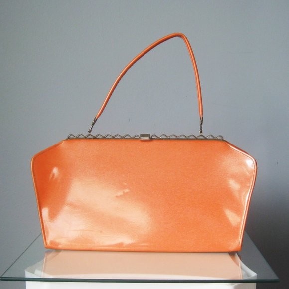Vintage Handbags - Vintage Orange Patent Leather Frame Bag